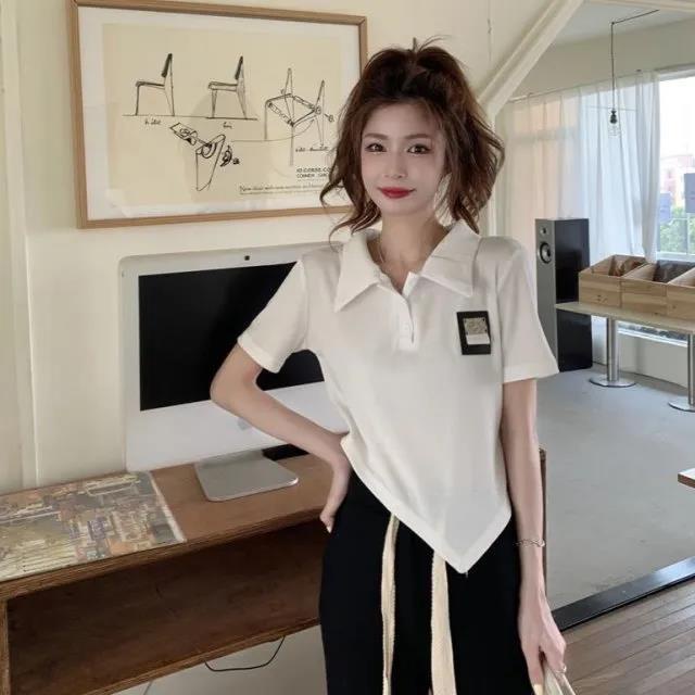 Áo Thun Polo Ngắn Tay Thiết Kế Mới 2022 Phong Cách Hàn Quốc Cho Nữ