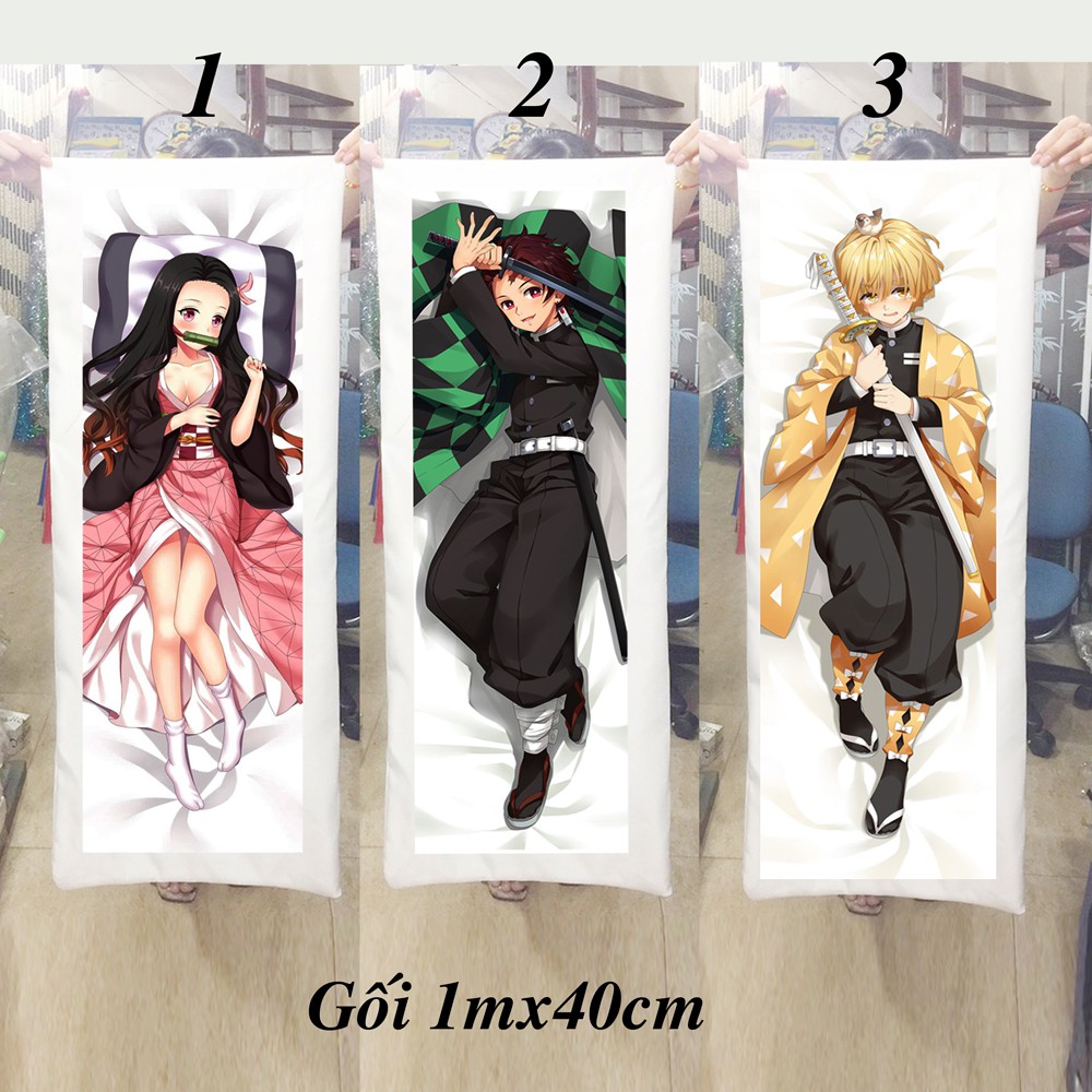 Gối ôm kimetsu no yaiba dài 40cm x 1m (Tặng 1 poster hoặc 1 huy hiệu)