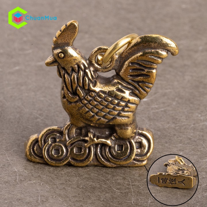 Móc Khóa Đồng Con Gà Núi Tiền Xu ( Gắn Chìa Khóa Trang Trí Treo Balo, Tiểu Cảnh, Dậu 12 Con Giáp, Mô hình )