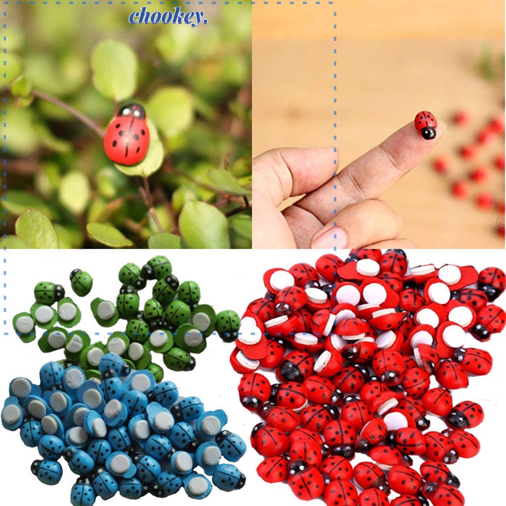 CHOOKEY Mini Ladybug stickers Crafts Garden Decoration Resin Statue 100pcs/lot Wooden Color Cabochon Fairy/Multicolor