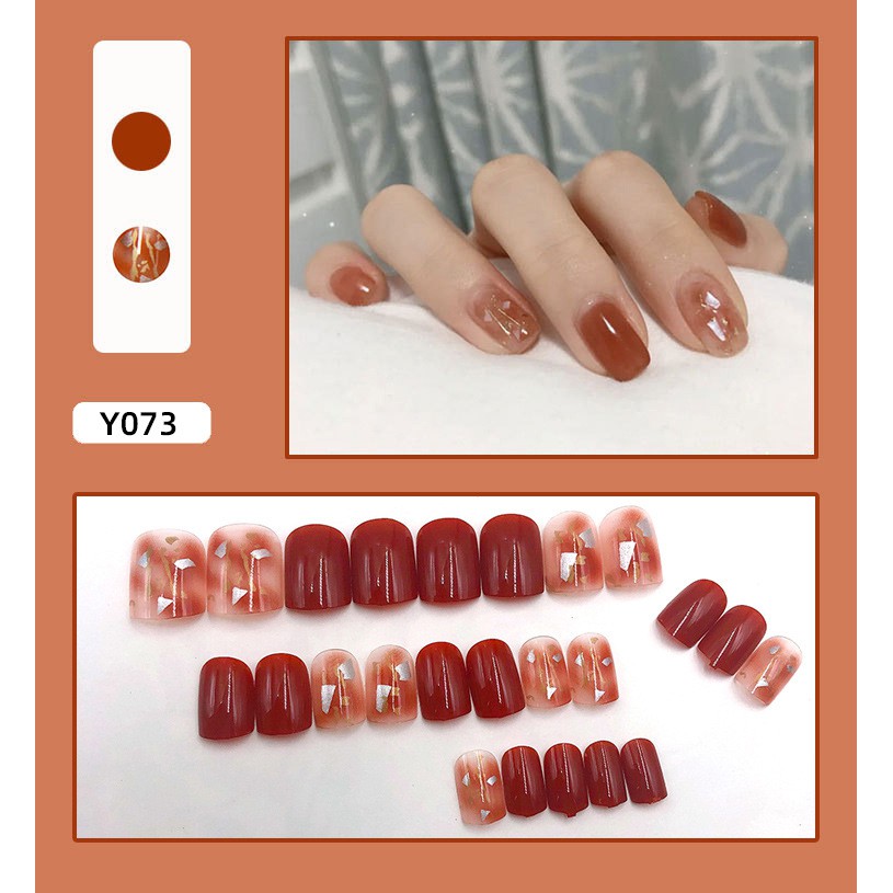 【READY STOCK】24 chiếc / hộp móng tay giả với keo thời trang móng tay phụ nữ 20 Kiểu Đính kèm Keo fake nails