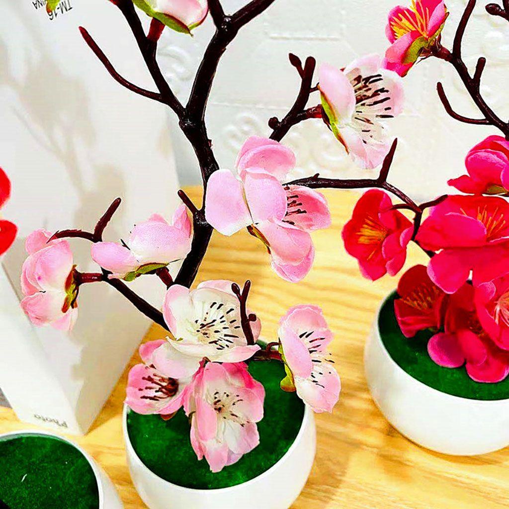 1 Chậu Hoa Nhân Tạo Màu Sắc Tươi Sáng Kèm Chậu Hoa Để Bàn Trang Trí Nhà Cửa