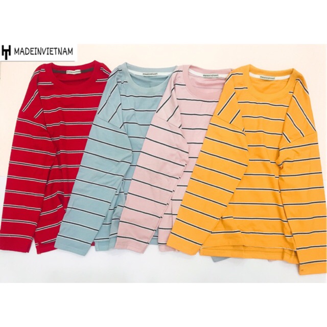 ÁO THUN TAY DÀI THU ĐÔNG SỌC KẸP STYLE UZZANG CỰC XINH