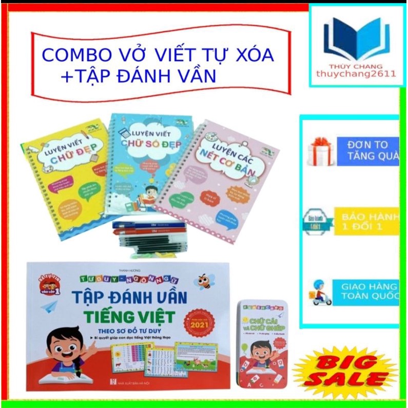 Combo 01 tập đánh vần tiếng việt và bộ 03 quyển tập tô viết chữ thần kỳ