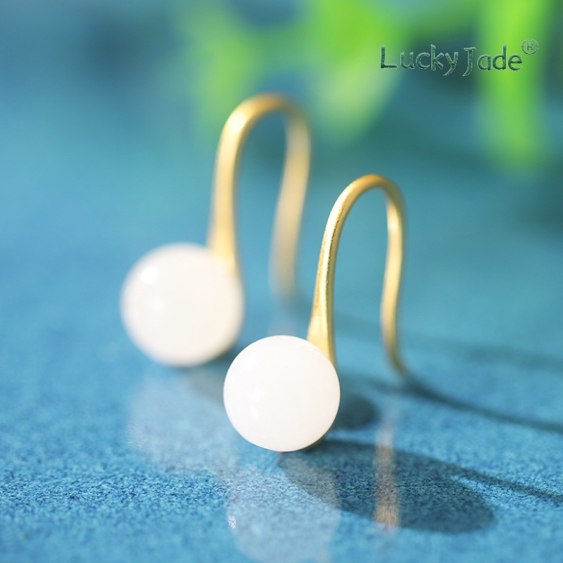 Bông Tai Mạ Bạc 925 Đính Ngọc Bích Trắng Thời Trang