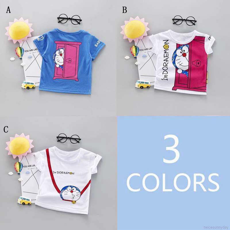 Áo thun ngắn tay in hình Doraemon dễ thương xinh xắn cho bé