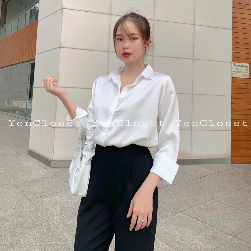 hình chụp thật - sơ mi lụa 3 màu