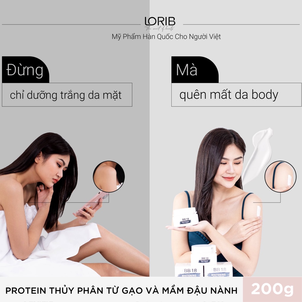 Kem dưỡng trắng da, cấp ẩm, chống nắng body BB18 Lori B 200g