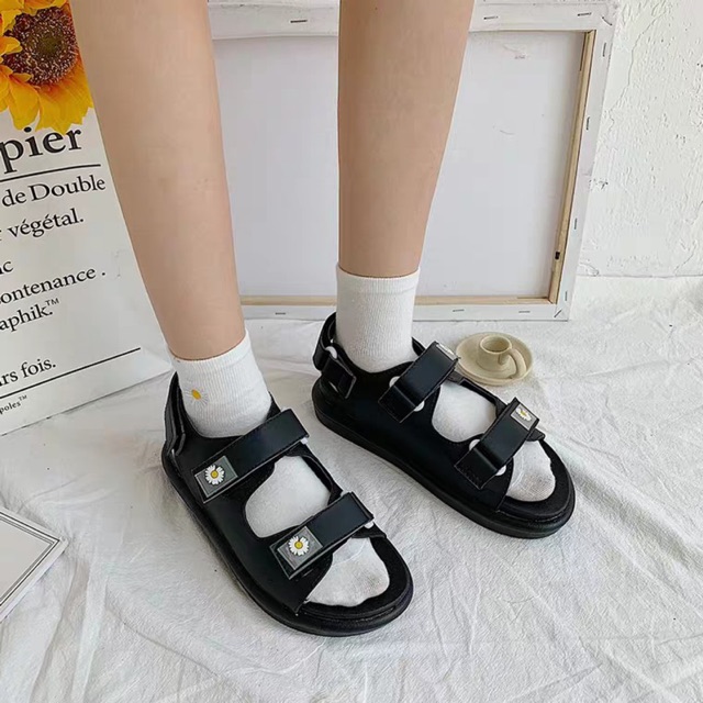 [HOT 2020] Sandal nữ hoa cúc Ulzzang quai ngang đơn giản đi mưa đế nâng độn cao 3cm đẹp màu xanh/be/đen trend mùa hè mới