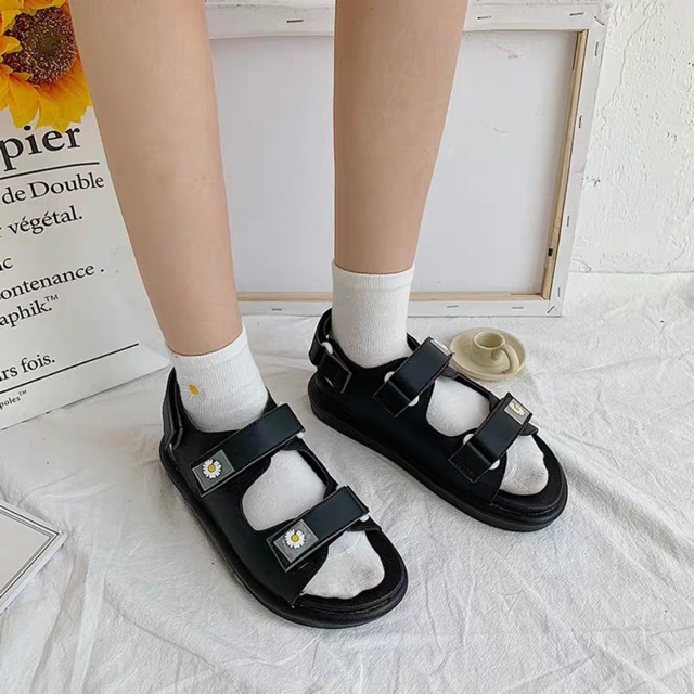 [HOT 2020] Sandal nữ hoa cúc Ulzzang quai ngang đơn giản đi mưa đế nâng độn cao 3cm đẹp màu xanh/be/đen trend mùa hè mới | WebRaoVat - webraovat.net.vn