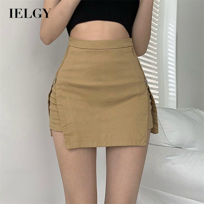 Chân váy IELGY dáng chữ A ngắn lưng cao phối khóa kéo thời trang dành cho nữ