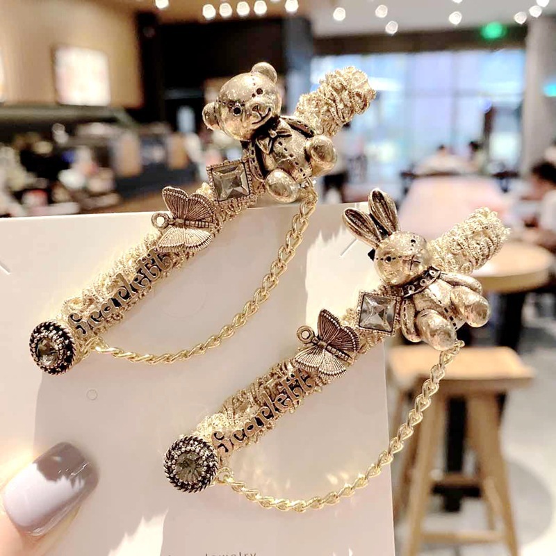 Kẹp tóc đính đá hình chú gấu/thỏ dễ thương phong cách Hàn Quốc