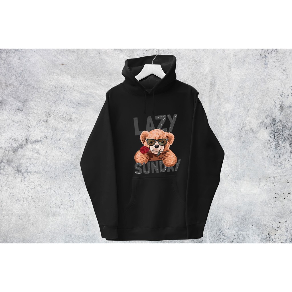 Áo Nỉ Hoodie gấu nâu ngậm hoa cực ngầu LAZY SUNDAY [FREESHIP] Áo nỉ dày dặn, áo nỉ nữ đẹp, áo hoodie