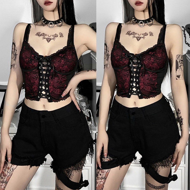 Áo Hai Dây Cổ Chữ V Họa Tiết Hoa Phong Cách Gothic Gợi Cảm Cho Nữ