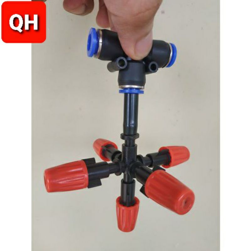 Béc phun sương đỏ loại 1 hướng và  5 hướng lọai 1 + T nối nhanh ống 8mm ( Bộ như hình loại 1 )