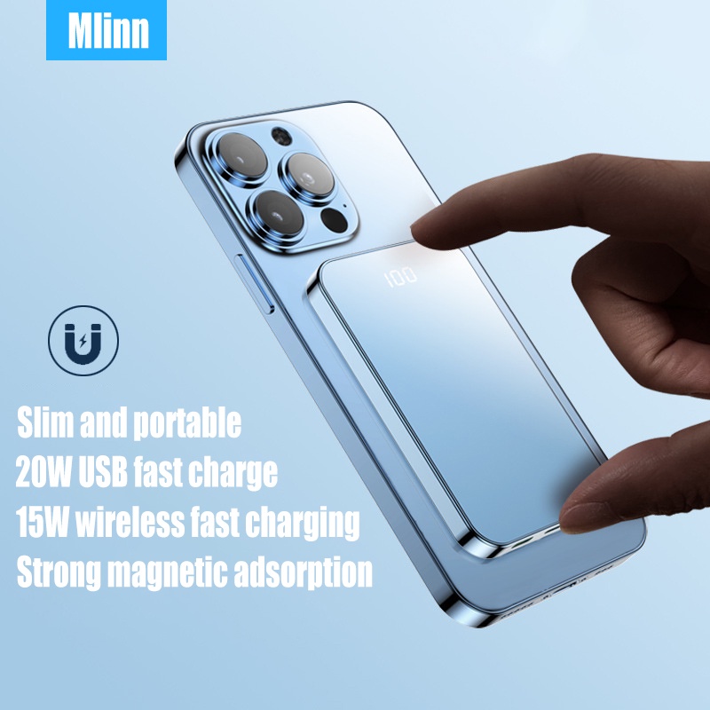 Pin Sạc Dự Phòng Không Dây 10000mAh 12 13 20W Khung Kim Loại Từ Tính Tiện Dụng