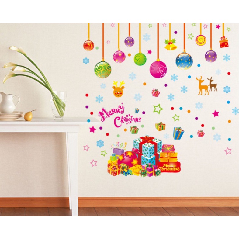Decal trang trí Noel Hít Tĩnh Điện - Rèm châu cùng hộp quà đa sắc màu