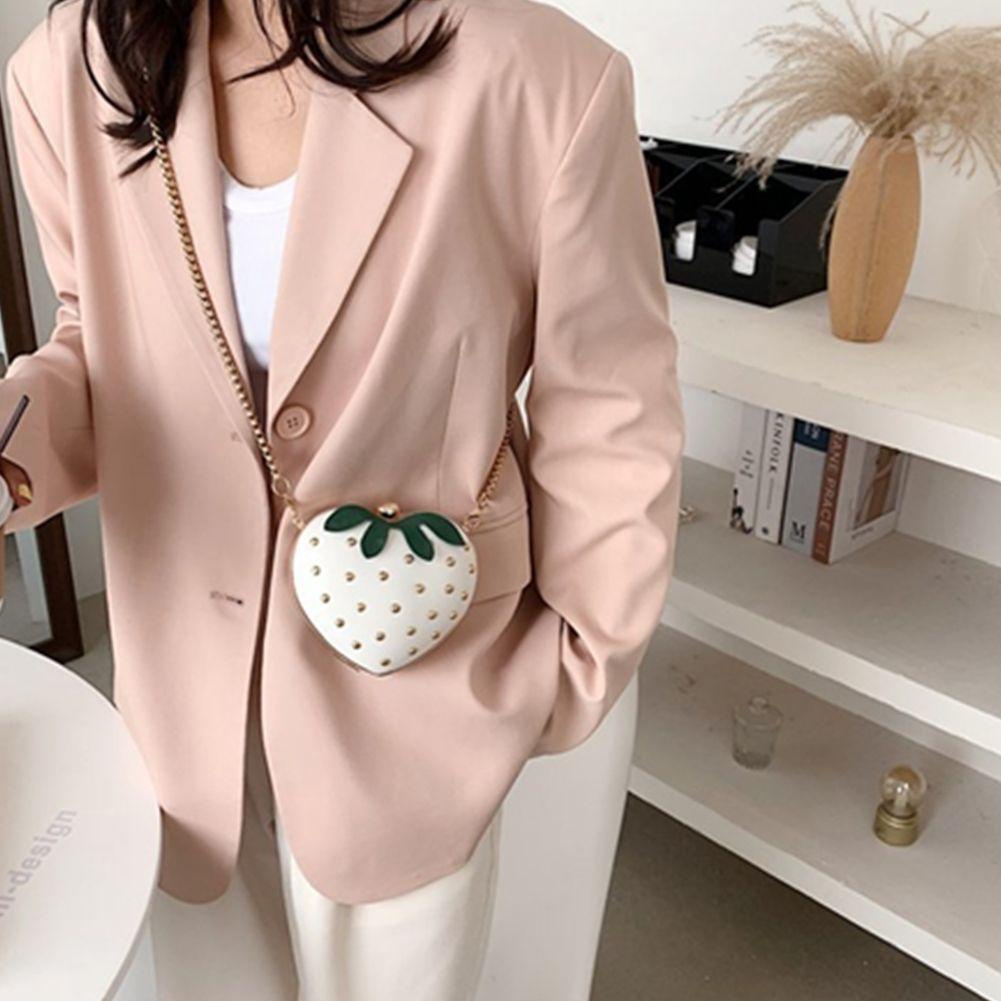 UUMIR Túi Da PU Đeo Chéo Mini Hình Trái Tim Đựng Tiền Xu Họa Tiết Dâu Tây Dễ Thương