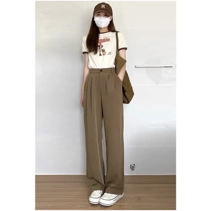 Quần suông phong cách uzzang Nâu Đen