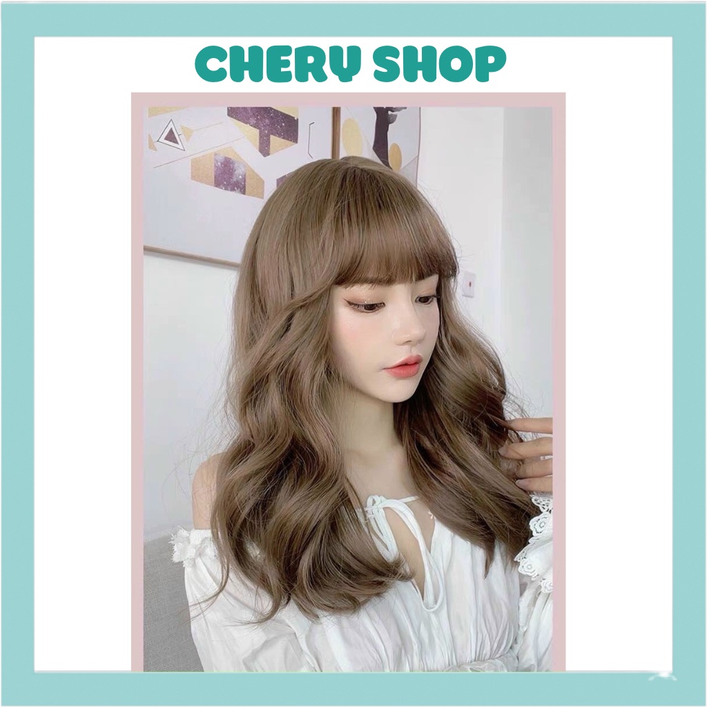 Tóc giả nữ đẹp nguyên đầu xoăn dợn sóng kiểu Hàn dài 40cm tặng kèm lưới trùm mã BHT0304