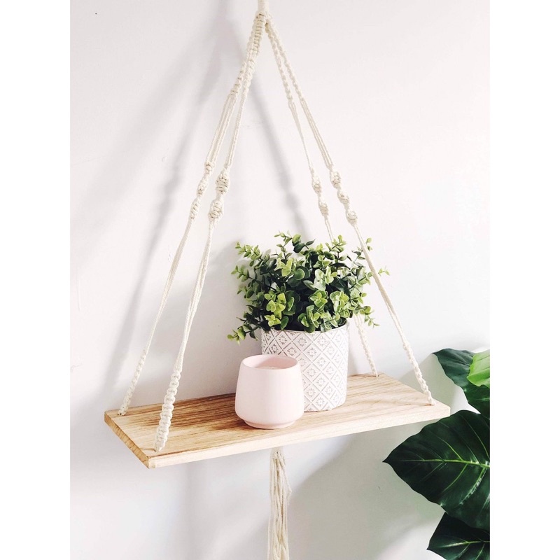 Kệ gỗ treo tường dây thừng loại 1 tầng đa năng trang trí KÍCH THƯỚC 10X30CM