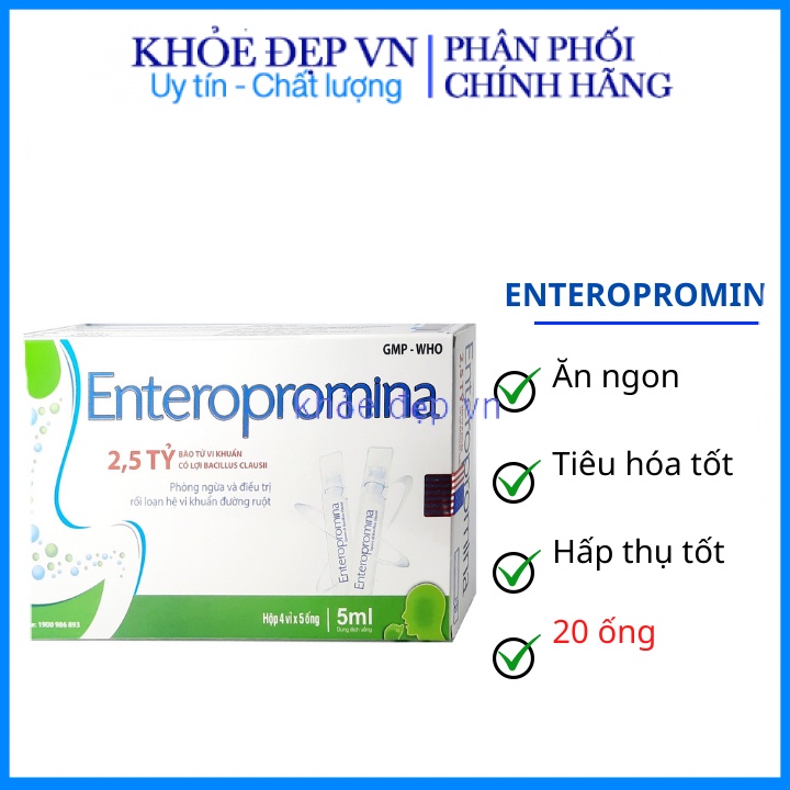 Men tiêu hóa Enteropromina hỗ trợ vi sinh đường ruột giảm táo bón tiêu chảy ở trẻ em người lớn hộp 20 ông