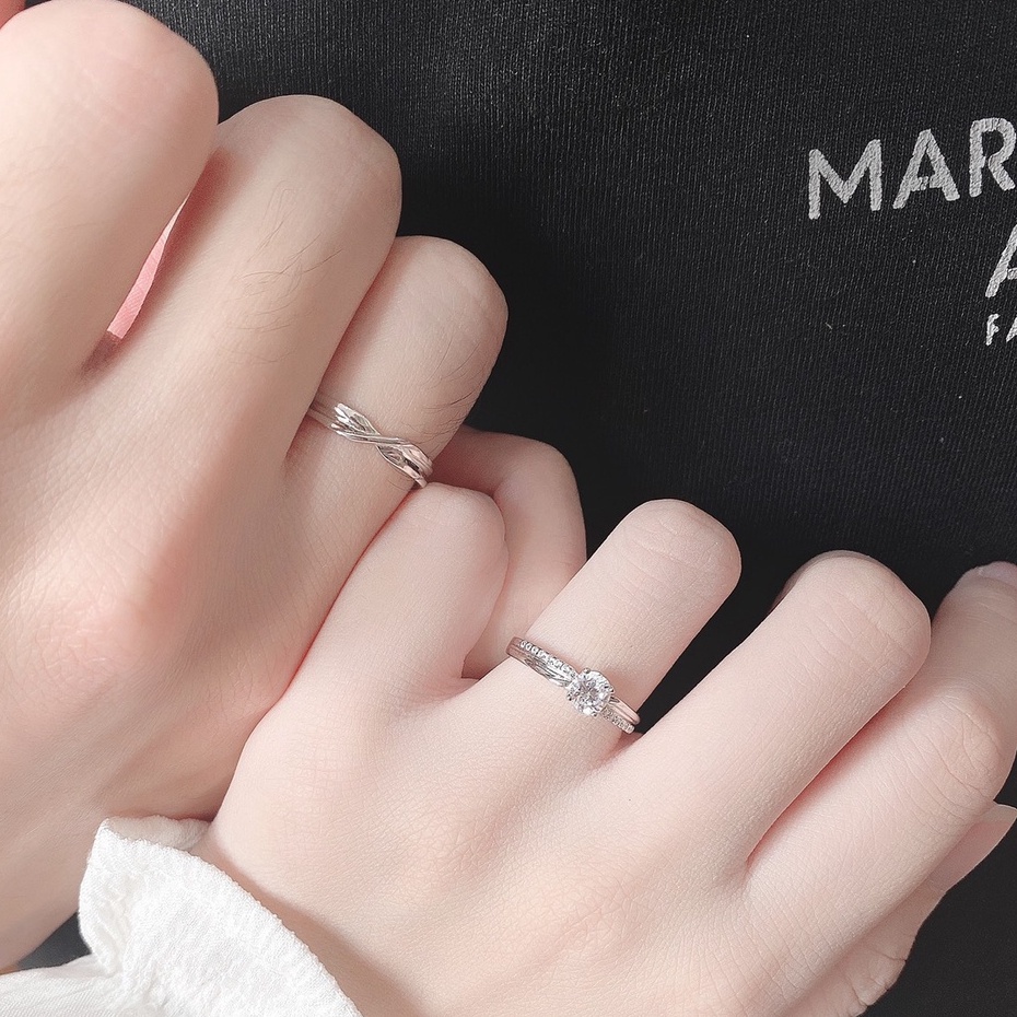 Nhẫn đôi bạc nam nữ Twist Love gắn đá freesize, nhẫn cặp bạc tình yêu nam nữ cao cấp - Cam kết chuẩn bạc - 𝐓𝐔𝐍𝐀 𝐒𝐈𝐋𝐕𝐄𝐑
