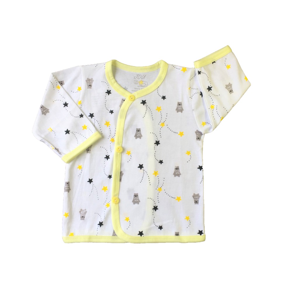 COMBO 3 áo sơ sinh tay dài cài xéo in họa tiết JOU | Size 1,2,3 cho bé sơ sinh-9kg| Quần áo trẻ em | quần áo sơ sinh|