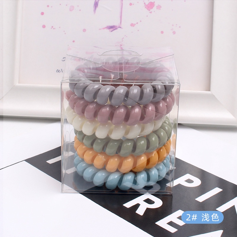 Set 6 Dây Buộc Tóc Lò Xo Chất Liệu TPU Co Giãn Màu Sáng Tinh Tế Thời Trang