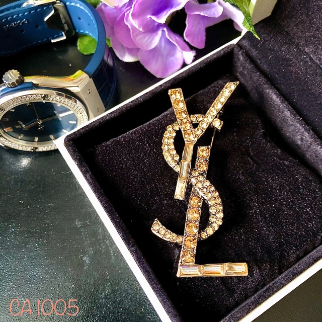 [Ảnh thật] Cài áo YSL đính đá