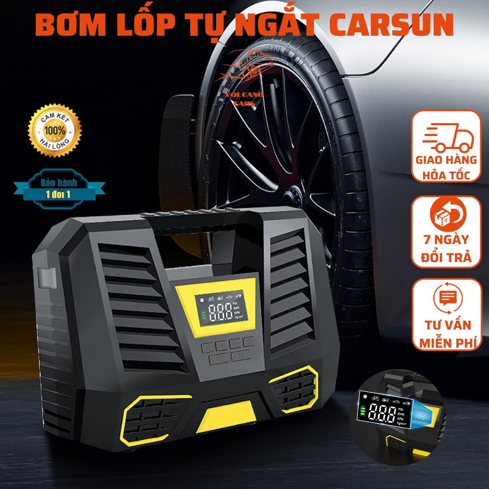 Bơm lốp ô tô tự ngắt VOLCANO CARS 12V kèm màn hình điện tử LED hiển thị thông tin, bơm hơi đa năng dành cho xe hơi