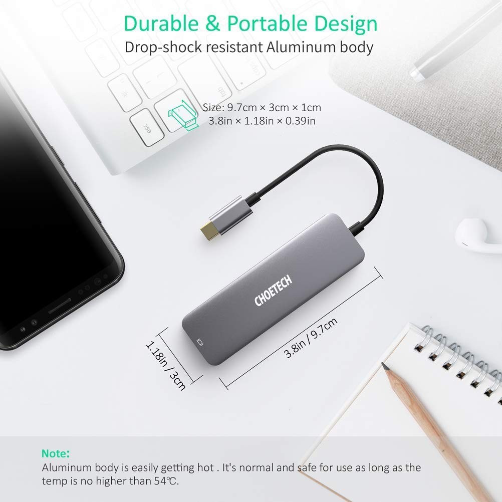 Hub Adapte 4 in 1 Type-C ra 2 cổng USB 3.0, cổng HDMI 4K, & cổng thẻ nhớ SD và thẻ TF hiệu CHOETECH M08 - Chính hãng