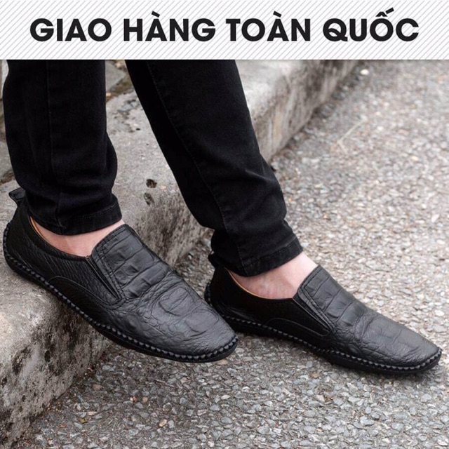 💥GIÁ TỐT💥 Giày Lười Nam Da Bò Vân Cá Sấu [Chân dày tăng 1 size]