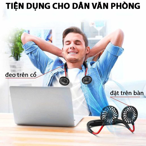 Quạt đeo cổ chữ U cho các bà nội trợ, văn phòng, đọc sách, đi du lịch, chạy bộ sạc được điện 3 chế độ cực mát - Pro Home