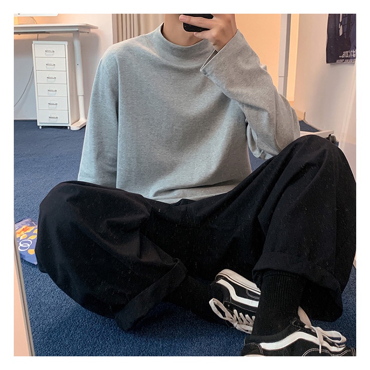 Áo thun tay dài cổ cao đơn giản thời trang trẻ trung dành cho nam