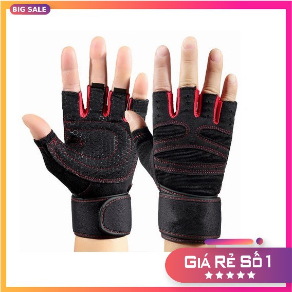 Găng tay thể hình tập GYM nam nữ, găng tay thể thao chống trơn xỏ ngón thoáng khí cao cấp