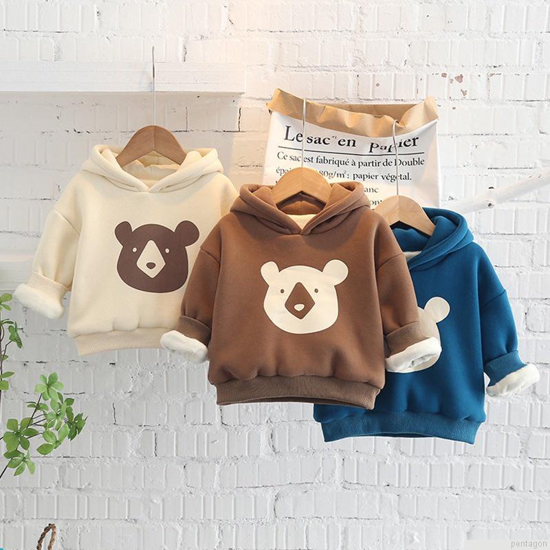 Áo hoodie giữ ấm họa tiết gấu hoạt hình phong cách Hàn Quốc cho bé 9-5 tuổi