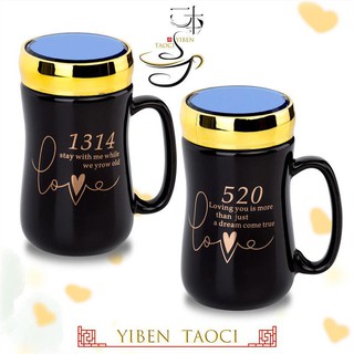 Cốc Sứ Có Nắp Đậy Thiết Kế Xinh Xắn Cho Các Cặp Đôi