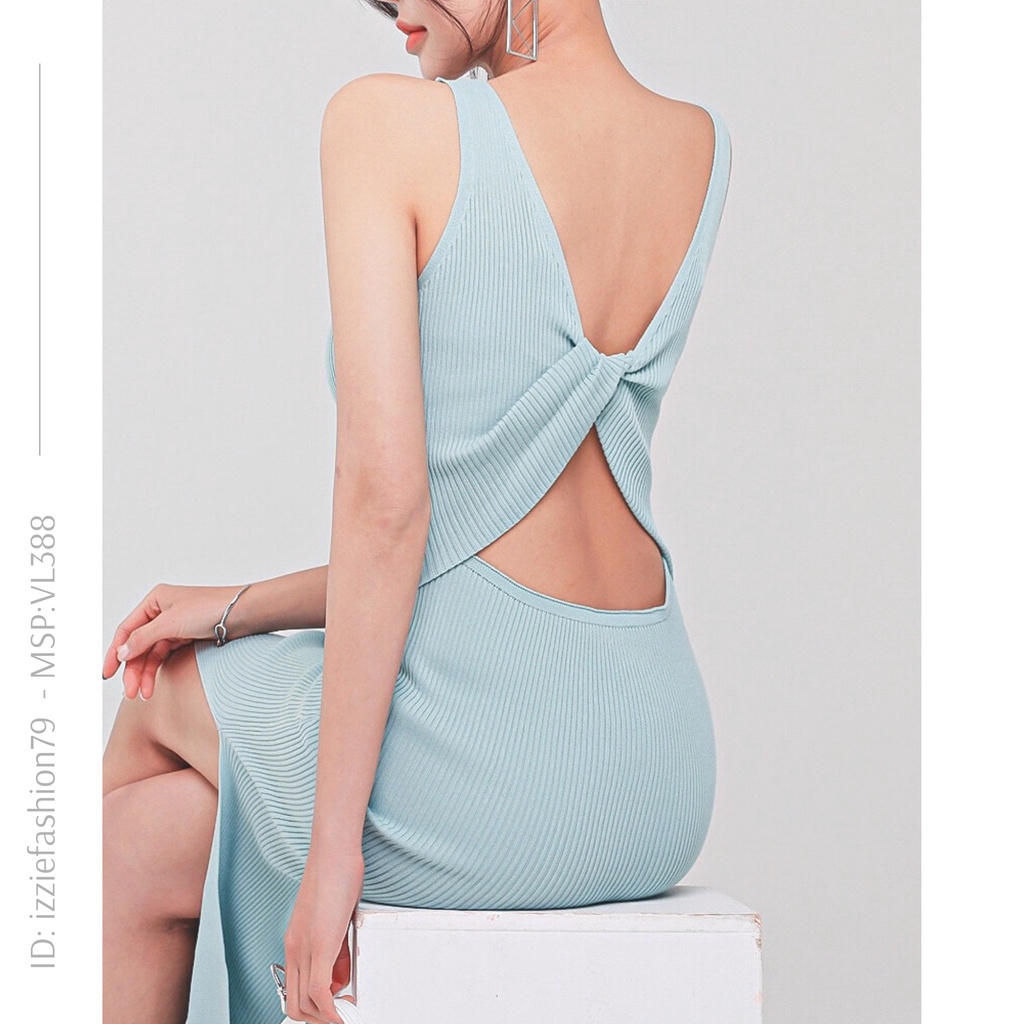 Váy body len đanh dệt kim đầm dáng body xẻ tà Izzie VL388 xoắn nơ mặc hai kiểu trước sau | BigBuy360 - bigbuy360.vn