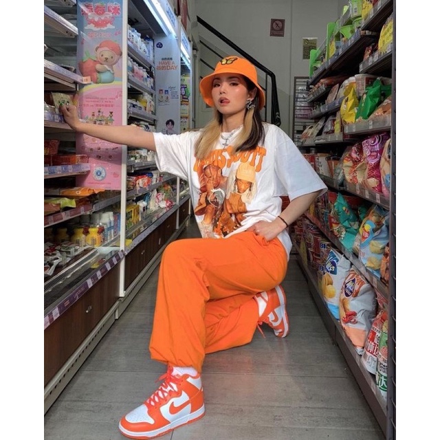 set áo pull trắng kèm quần dài cam,đồ nữ cho bạn gái siêu xinh đi chơi siêu cool