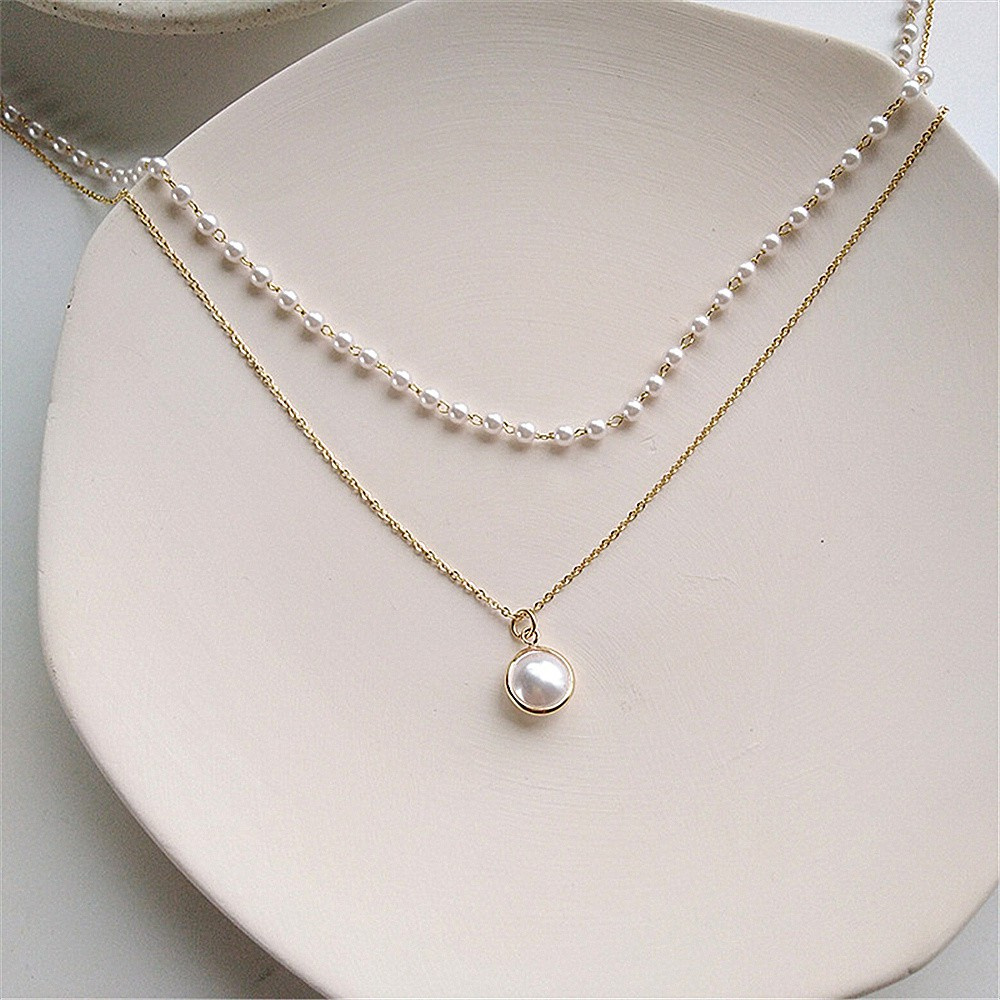 Vòng Cổ Choker Hai Lớp Đính Ngọc Trai Giả Thời Trang Mùa Hè 2021 Cho Nữ