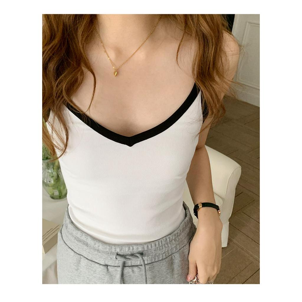 Áo Yếm Cổ Chữ V Dáng Ôm Màu Sắc Tương Phản Thời Trang Mùa Hè 63897