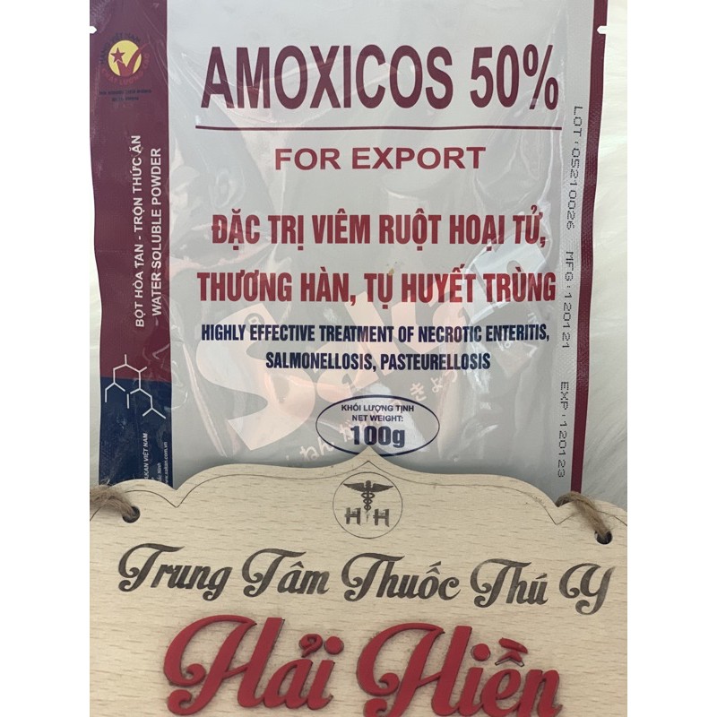 100g AMOX COLI 50% - viêm ruột, thương hàn, tụ huyết trùng trên gà, vịt, ngan, cút, ngỗng, heo, trâu, bò