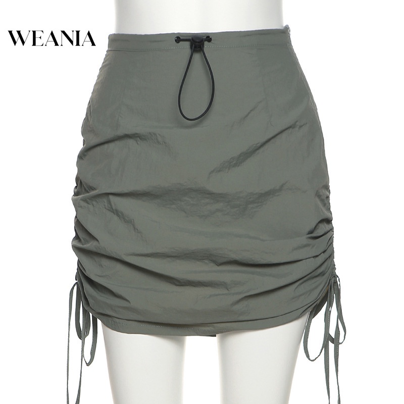 Chân Váy Xếp Ly Lưng Cao Phối Dây Rút Và Khóa Kéo Thời Trang Cho Nữ