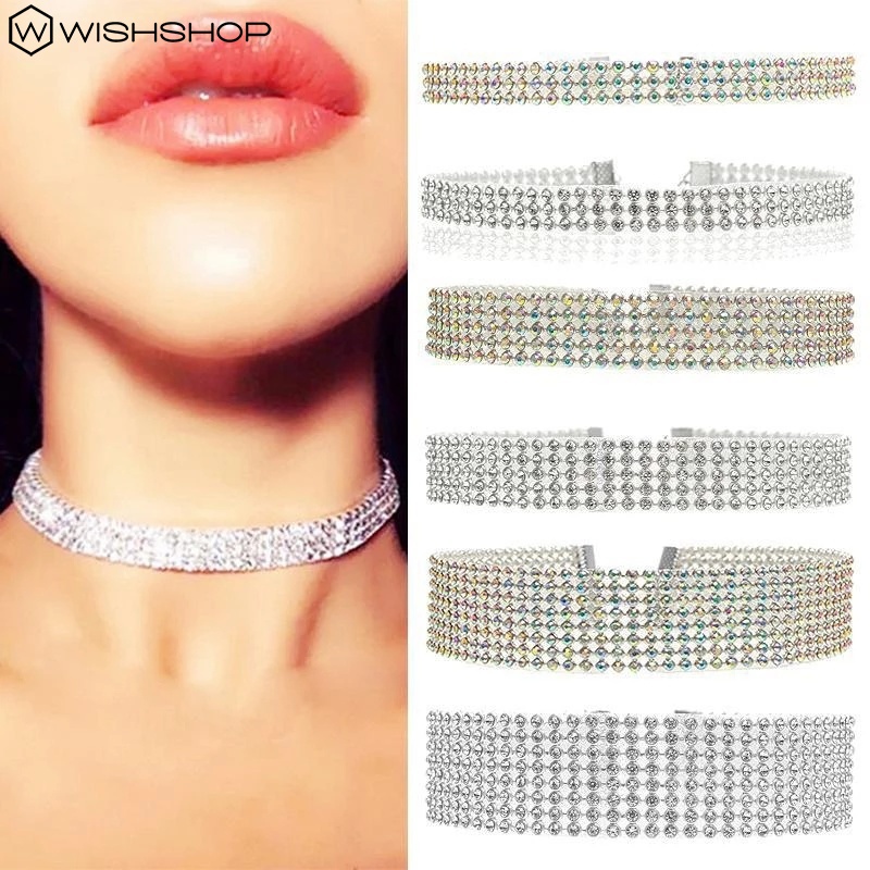 Vòng cổ choker đính đá pha lê đơn giản thời trang cho nữ