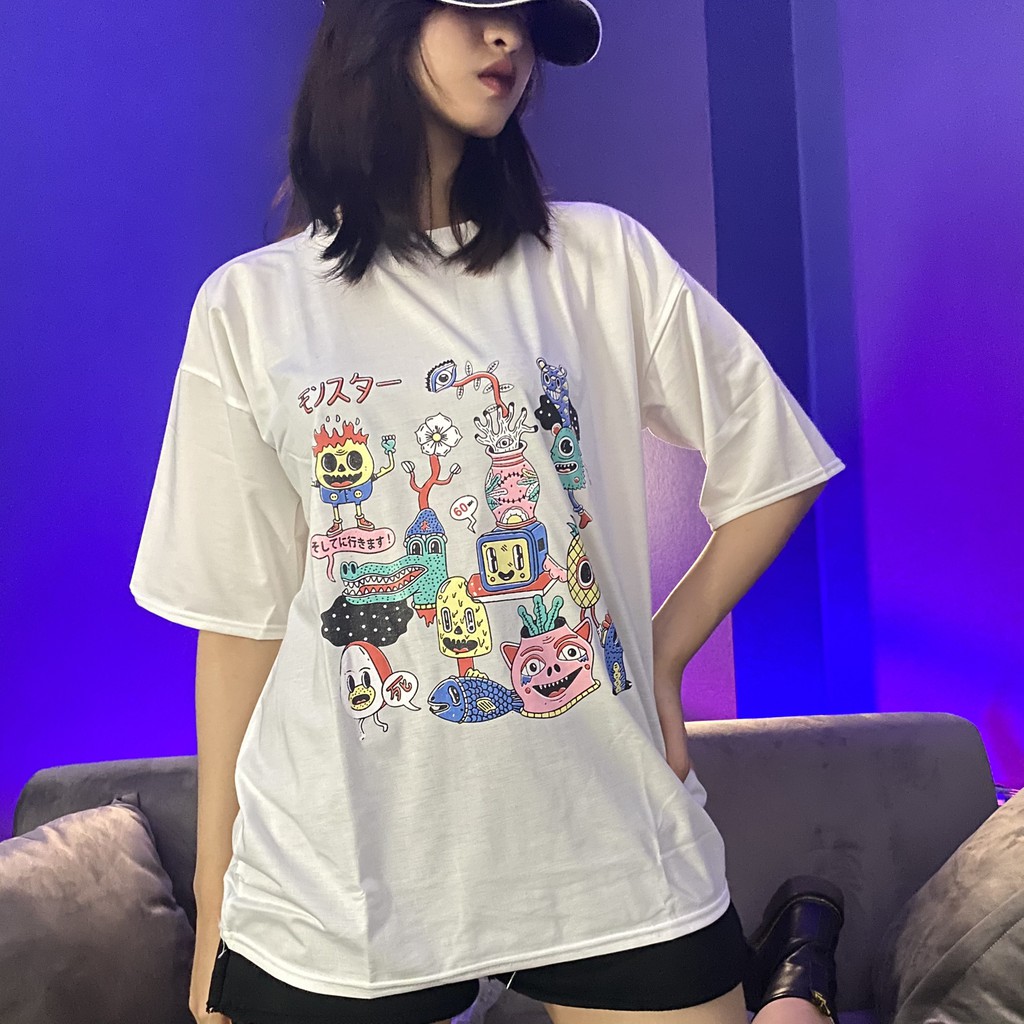 Áo thun form rộng tay lỡ nữ chất cotton xuất Hàn Alien cực cute cho ngày hè - May22 | BigBuy360 - bigbuy360.vn