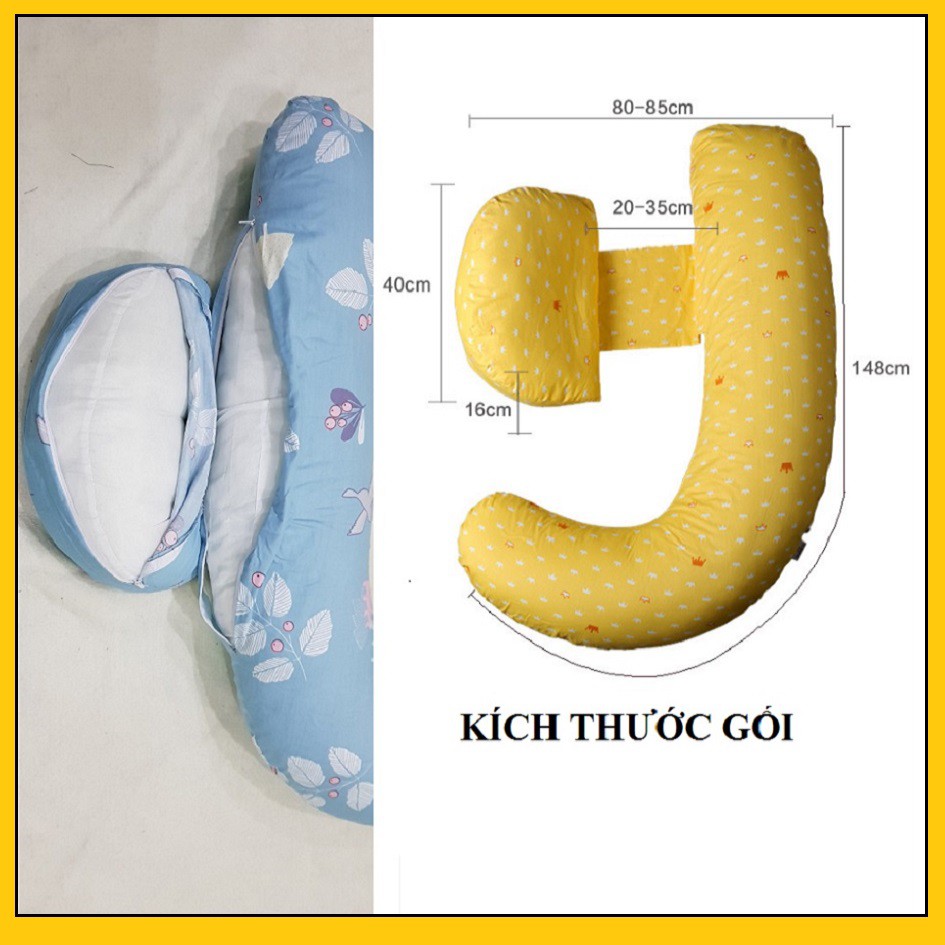 [LIKADO] Gối cho bà bầu kích thước(85x145x16cm), vải 100% cotton ruột bông nhân tạo( gối chữ F)