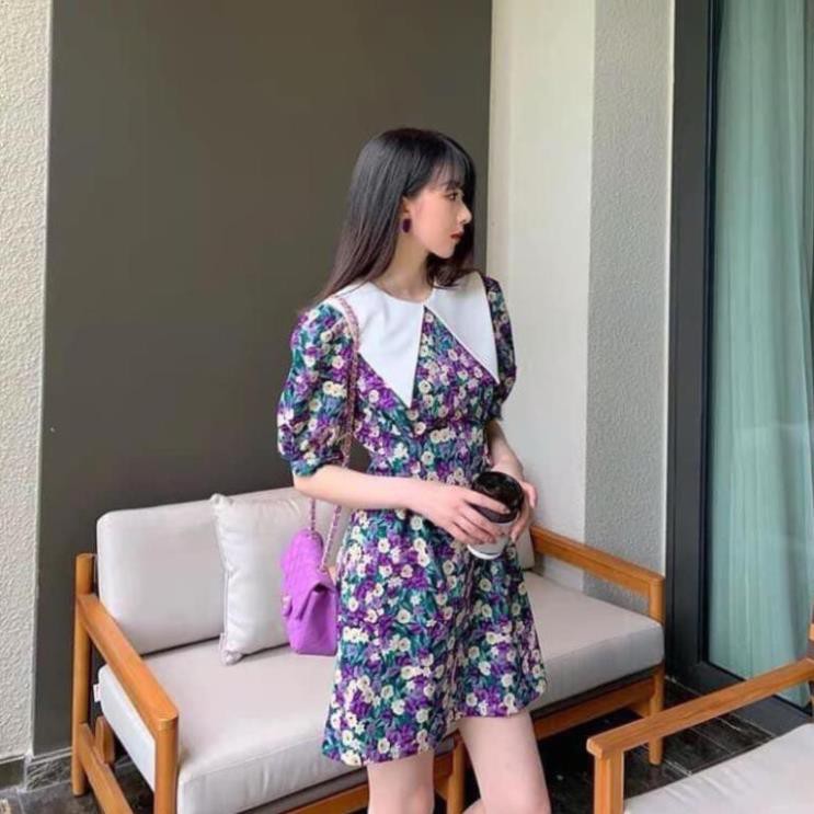 Váy Công Sở Nữ, Đầm Suông Hoa Nhí Phối Cổ Trắng Tay Phồng Chiết Pen Eo Tôn Dáng Trẻ Trung Xinh Đẹp. | BigBuy360 - bigbuy360.vn