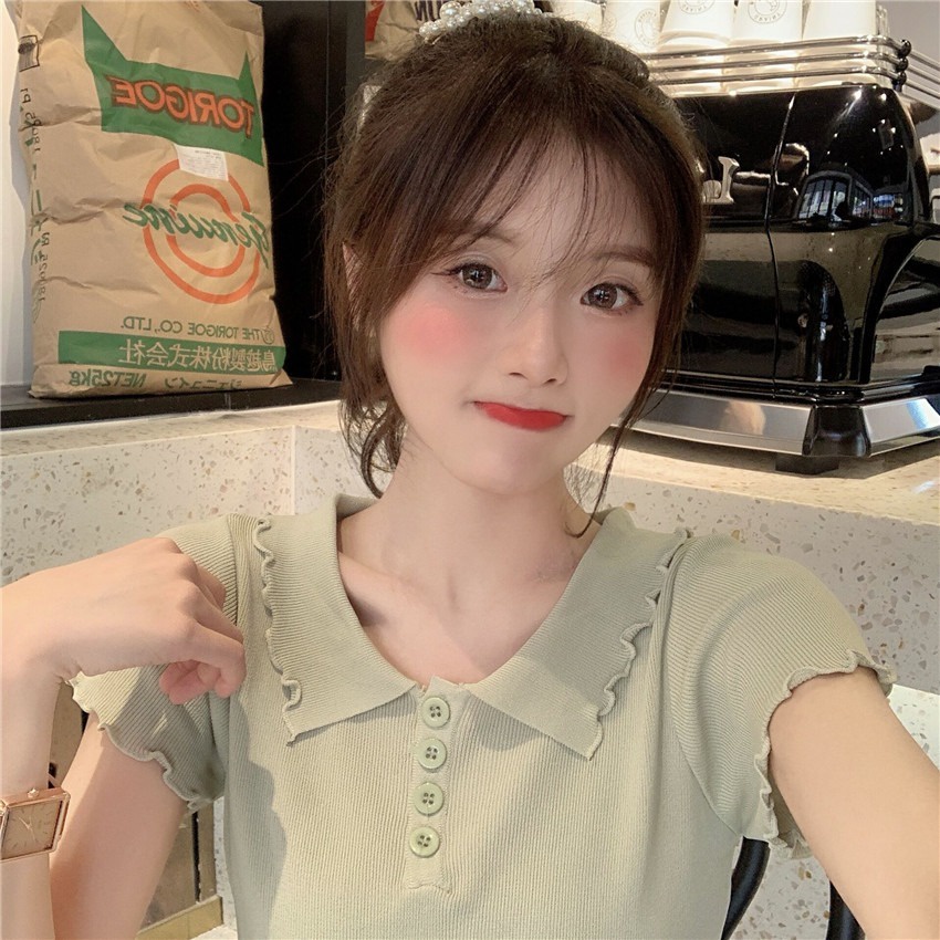 Áo thun ZHELIHANGFEI dệt kim ngắn tay phong cách học đường thời trang