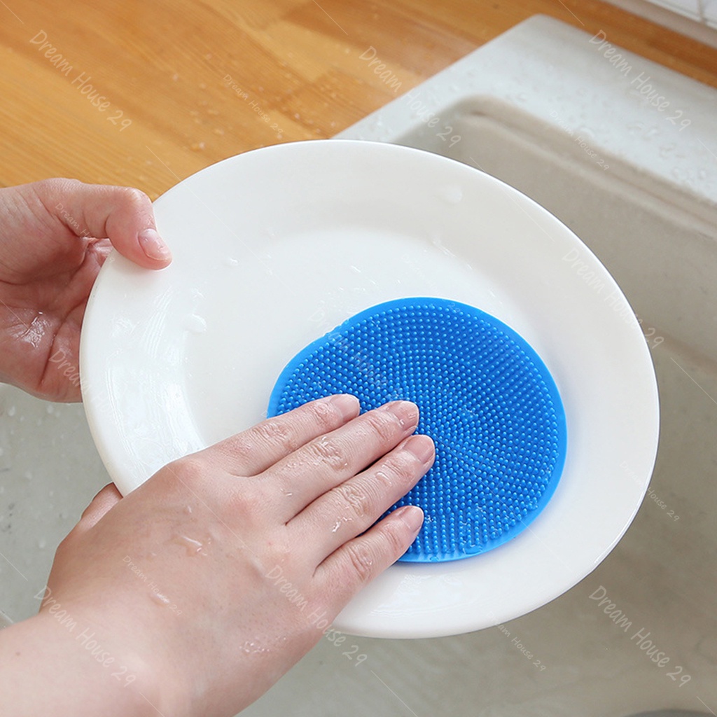 Miếng rửa chén silicon, rửa bát đĩa đa chức năng nhiều màu đường kính 10cm